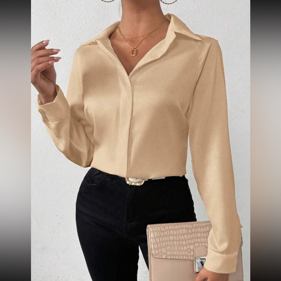 Luxe apricot casual long sleeve shirt